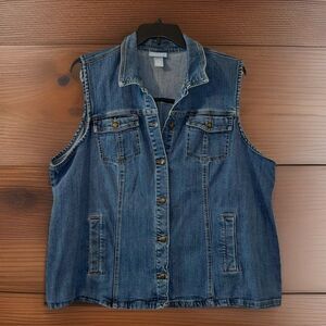 LIZ & ME Signature Denim Vest 2X 22/24W Medium Wash 90s Retro Utility Layering